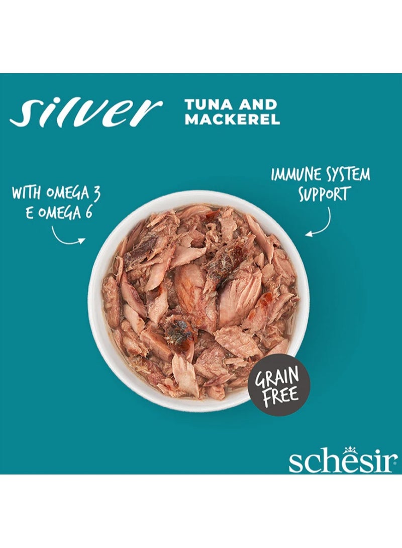 Schesir Silver Complete Adult Cat Food – Tuna & Mackerel – Grain Free Wet Food – Complete & Balanced Nutrition – 3 × 70 g - Image 3